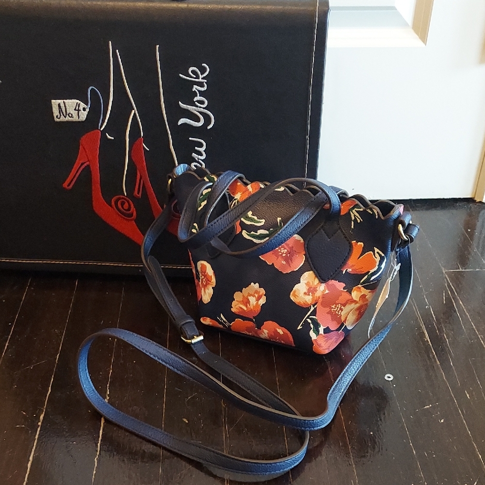 Liz Claiborne Navy and Red Floral Crossbody Bag